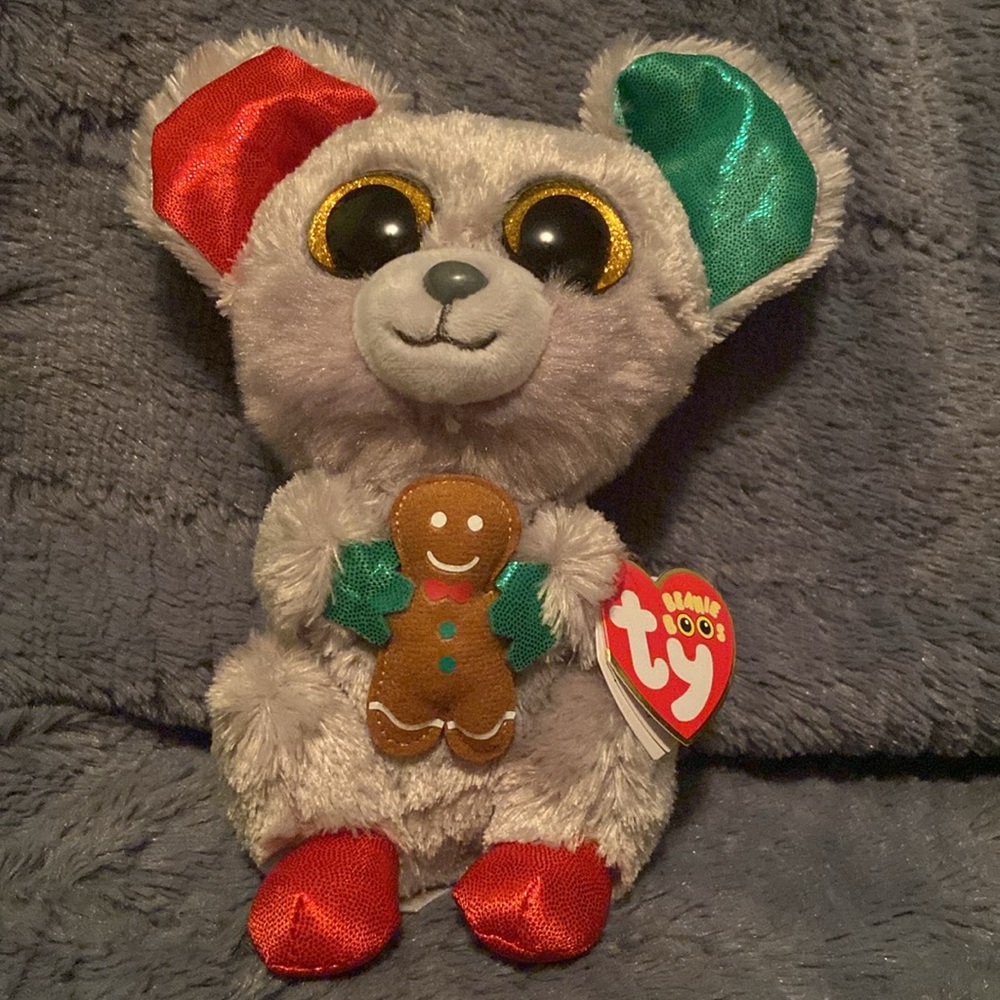 RETIRED 2016 TY BEANIE BOOS CHRISTMAS MAC THE MOUSE GINGERBREAD 6" PLUSH NWT